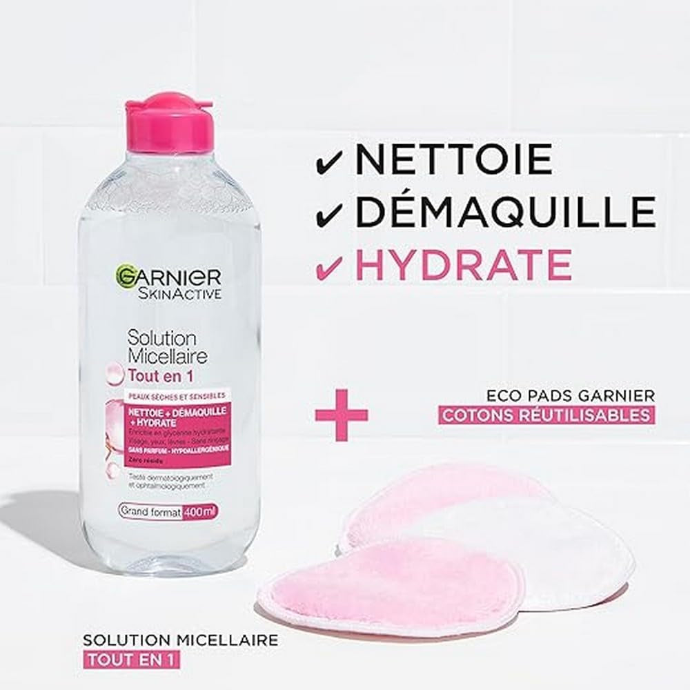 Garnier - Skinactive - Solution Micellaire Tout En Un - Peaux Sèches Et Sensibles - Grand Format - 400 Ml