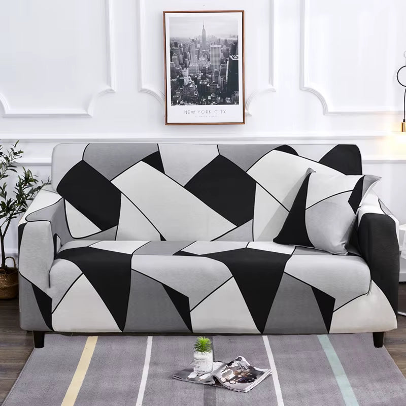 Square Lattice Printed Couch Cover Sofa Cover Elastic Slipcovers for Pets Chaselong Protector L Shape Anti-Dust Machine Washable
