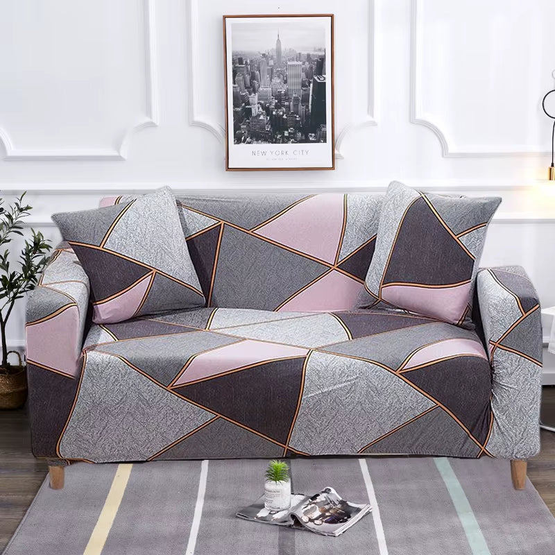 Square Lattice Printed Couch Cover Sofa Cover Elastic Slipcovers for Pets Chaselong Protector L Shape Anti-Dust Machine Washable