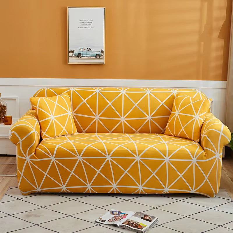 Square Lattice Printed Couch Cover Sofa Cover Elastic Slipcovers for Pets Chaselong Protector L Shape Anti-Dust Machine Washable