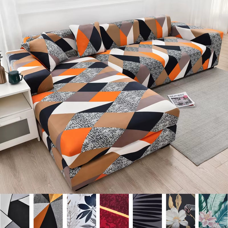 Square Lattice Printed Couch Cover Sofa Cover Elastic Slipcovers for Pets Chaselong Protector L Shape Anti-Dust Machine Washable