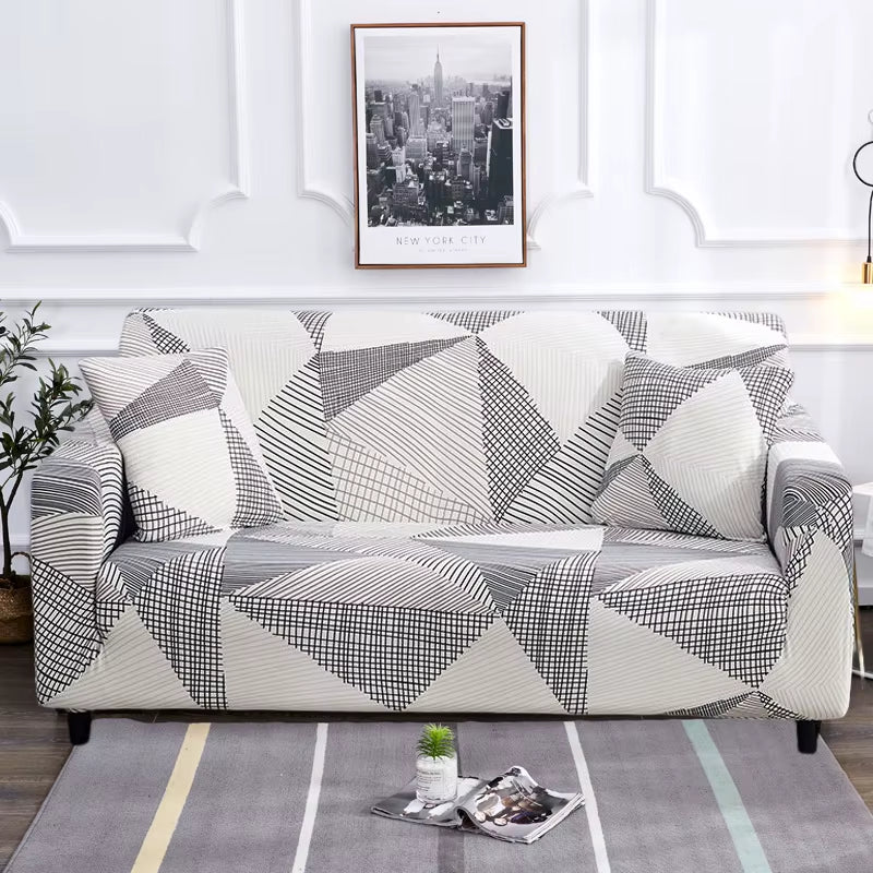 Square Lattice Printed Couch Cover Sofa Cover Elastic Slipcovers for Pets Chaselong Protector L Shape Anti-Dust Machine Washable