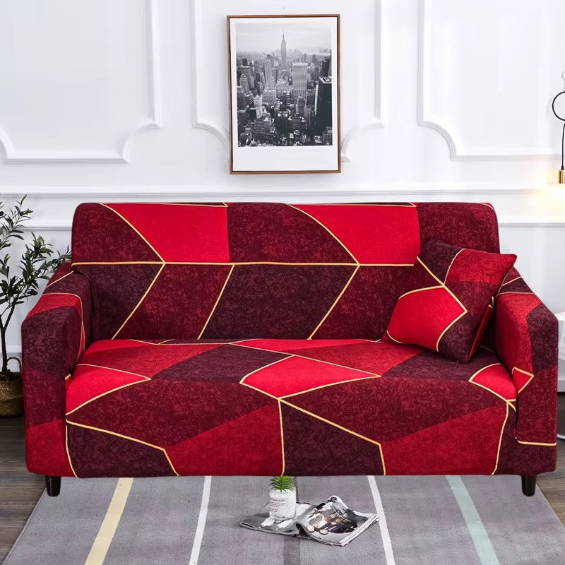 Square Lattice Printed Couch Cover Sofa Cover Elastic Slipcovers for Pets Chaselong Protector L Shape Anti-Dust Machine Washable