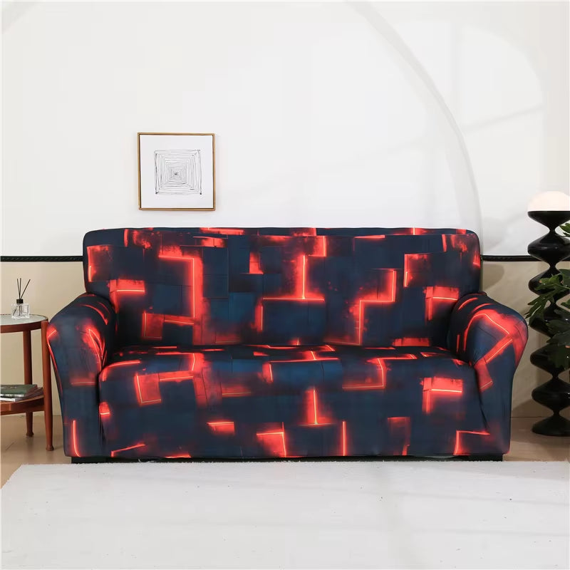 Square Lattice Printed Couch Cover Sofa Cover Elastic Slipcovers for Pets Chaselong Protector L Shape Anti-Dust Machine Washable