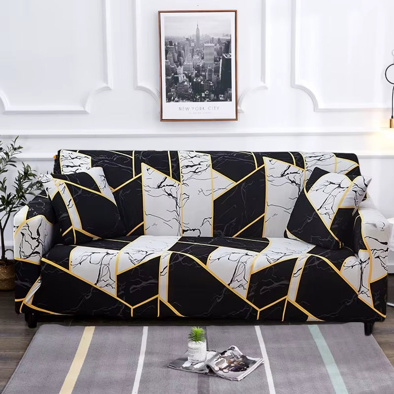 Square Lattice Printed Couch Cover Sofa Cover Elastic Slipcovers for Pets Chaselong Protector L Shape Anti-Dust Machine Washable