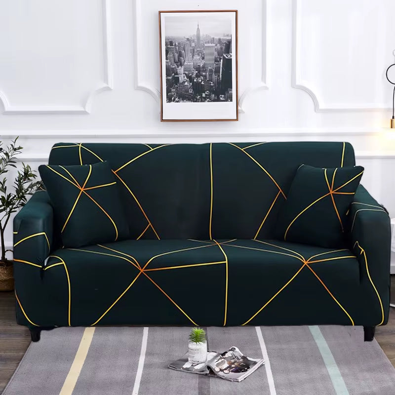 Square Lattice Printed Couch Cover Sofa Cover Elastic Slipcovers for Pets Chaselong Protector L Shape Anti-Dust Machine Washable