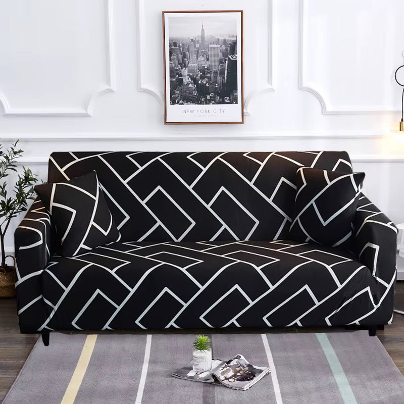 Square Lattice Printed Couch Cover Sofa Cover Elastic Slipcovers for Pets Chaselong Protector L Shape Anti-Dust Machine Washable