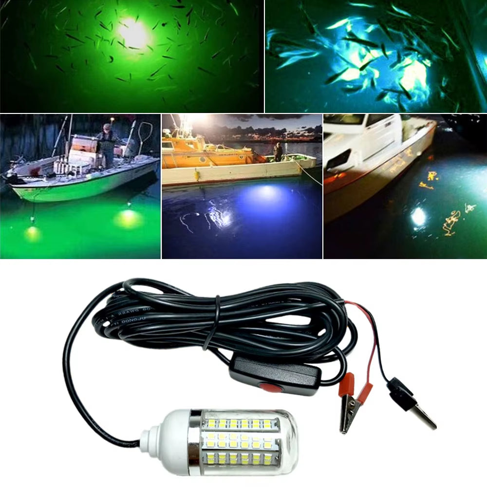 12V LED Fishing Light 100W Ip68 Lure Fish Finder Lamp 108 Leds 2835SMD Attracts Prawns Squid Krill 4 Colors Underwater Lights
